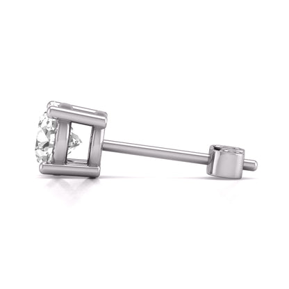 W Round Lab Grown Diamond Solitaire Stud Earrings with Basket Setting Pushbacks