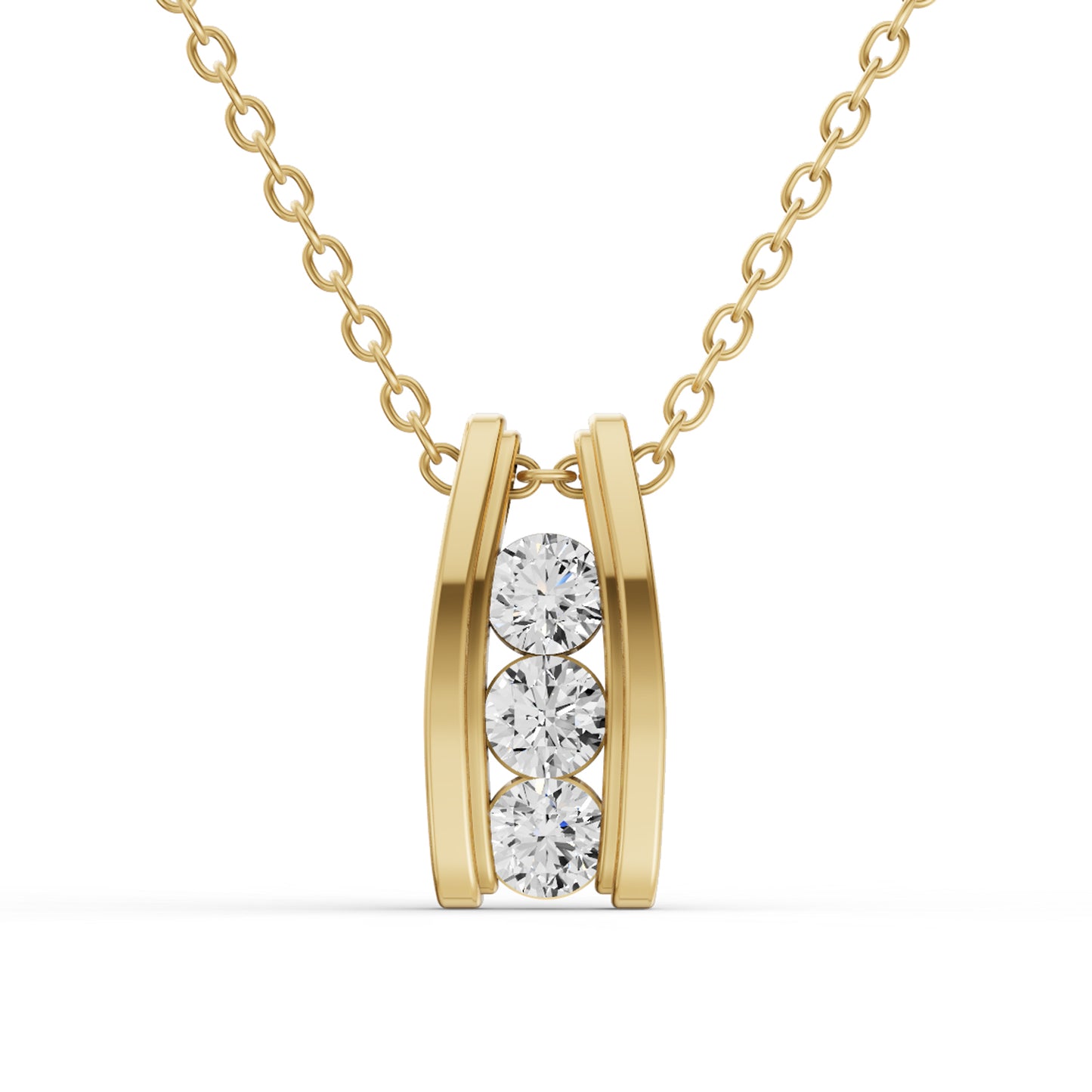 W Round Lab Grown Diamond Three Stone Ladder Pendant With Channel Setting