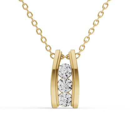 W Round Lab Grown Diamond Three Stone Ladder Pendant With Channel Setting
