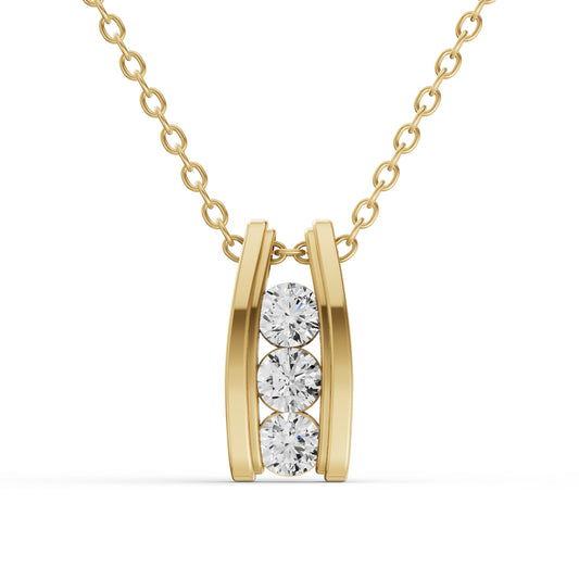 W Round Lab Grown Diamond Three Stone Ladder Pendant With Channel Setting