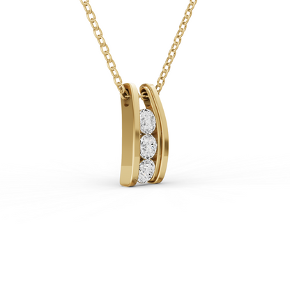 W Round Lab Grown Diamond Three Stone Ladder Pendant With Channel Setting