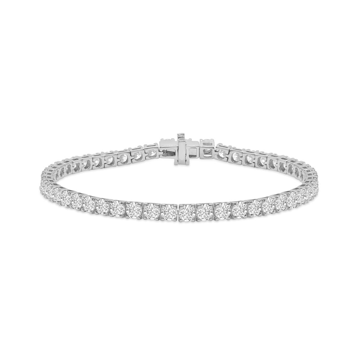 W Lab-Grown Diamond 4-Prong Setting Straight-Line Tennis Bracelet in 14K White Gold