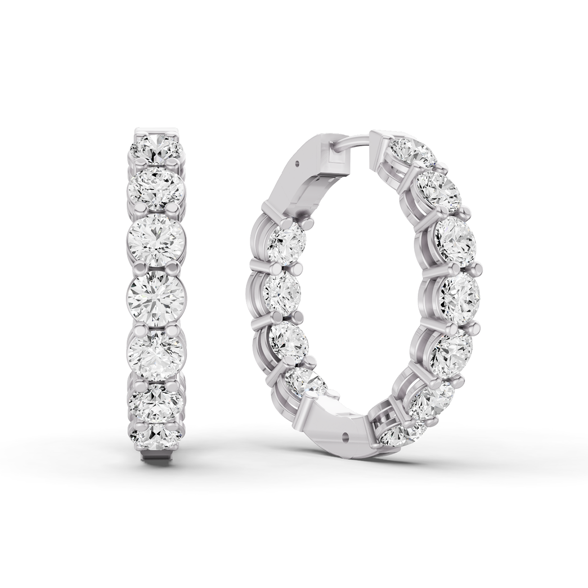 TW Lab Grown Diamond Round Shape In & Out Hoop Earrings
