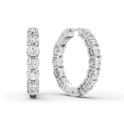 TW Lab Grown Diamond Round Shape In & Out Hoop Earrings