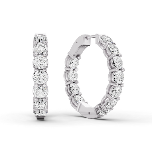 TW Lab Grown Diamond Round Shape In & Out Hoop Earrings