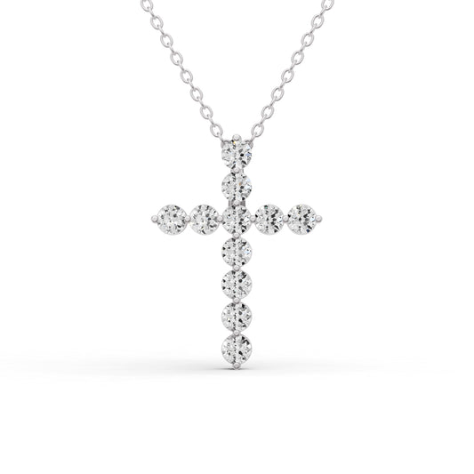 W Round Lab Grown Diamond 11 Stone Shared Prong Cross Pendant