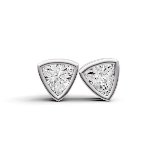W Lab Grown Trillion Shape Diamond Solitaire Earrings with Bezel Setting