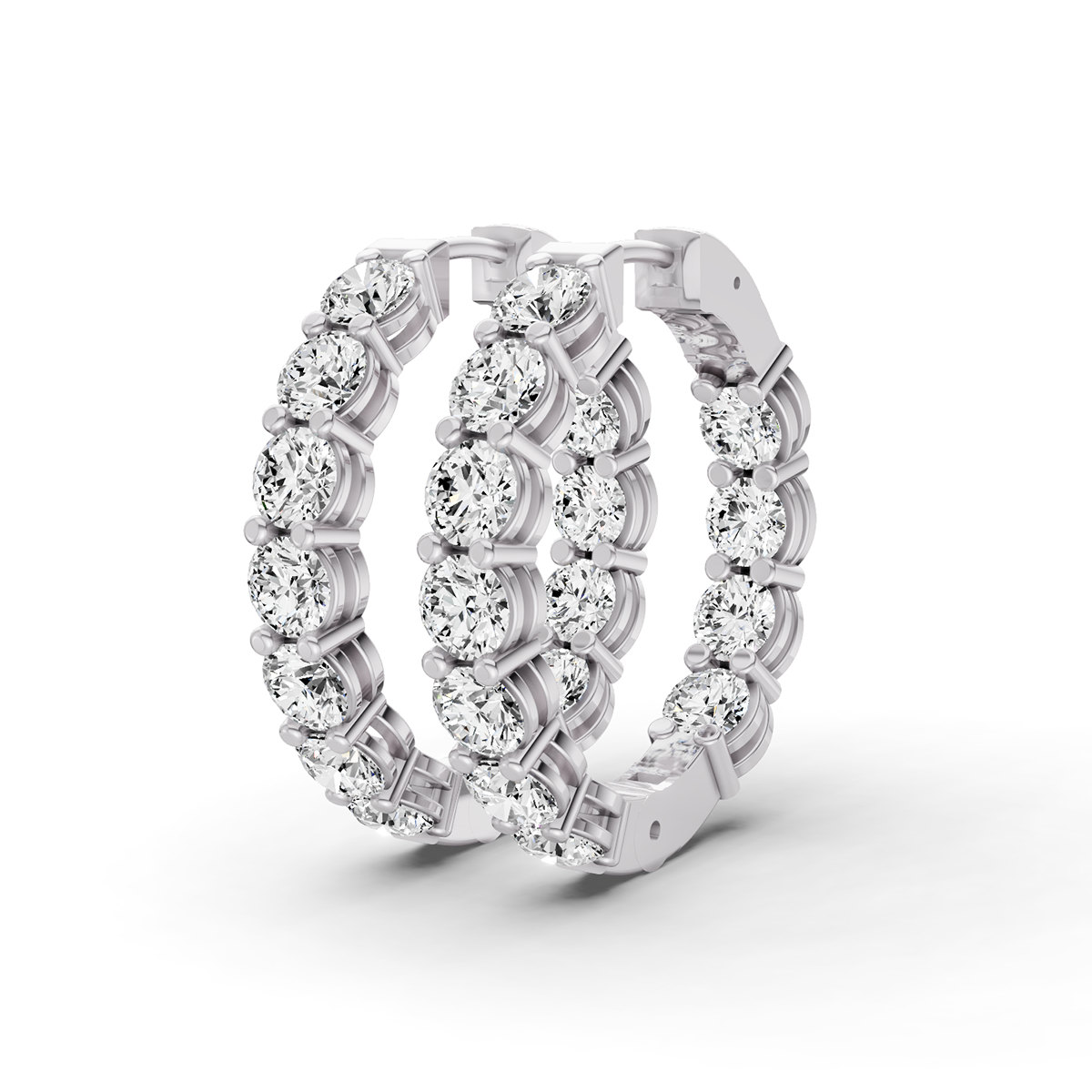 TW Lab Grown Diamond Round Shape In & Out Hoop Earrings