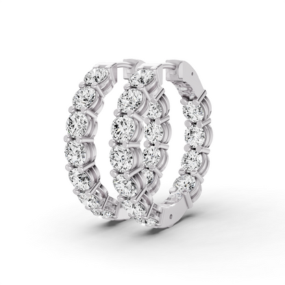 TW Lab Grown Diamond Round Shape In & Out Hoop Earrings