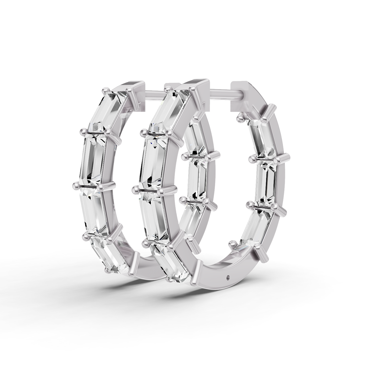 W Lab Grown Baguette Diamond North-South Fancy Hoop Earrings