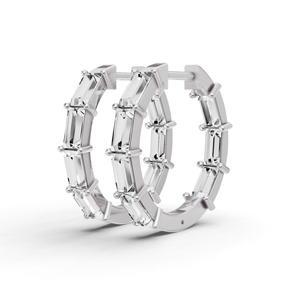 W Lab Grown Baguette Diamond North-South Fancy Hoop Earrings