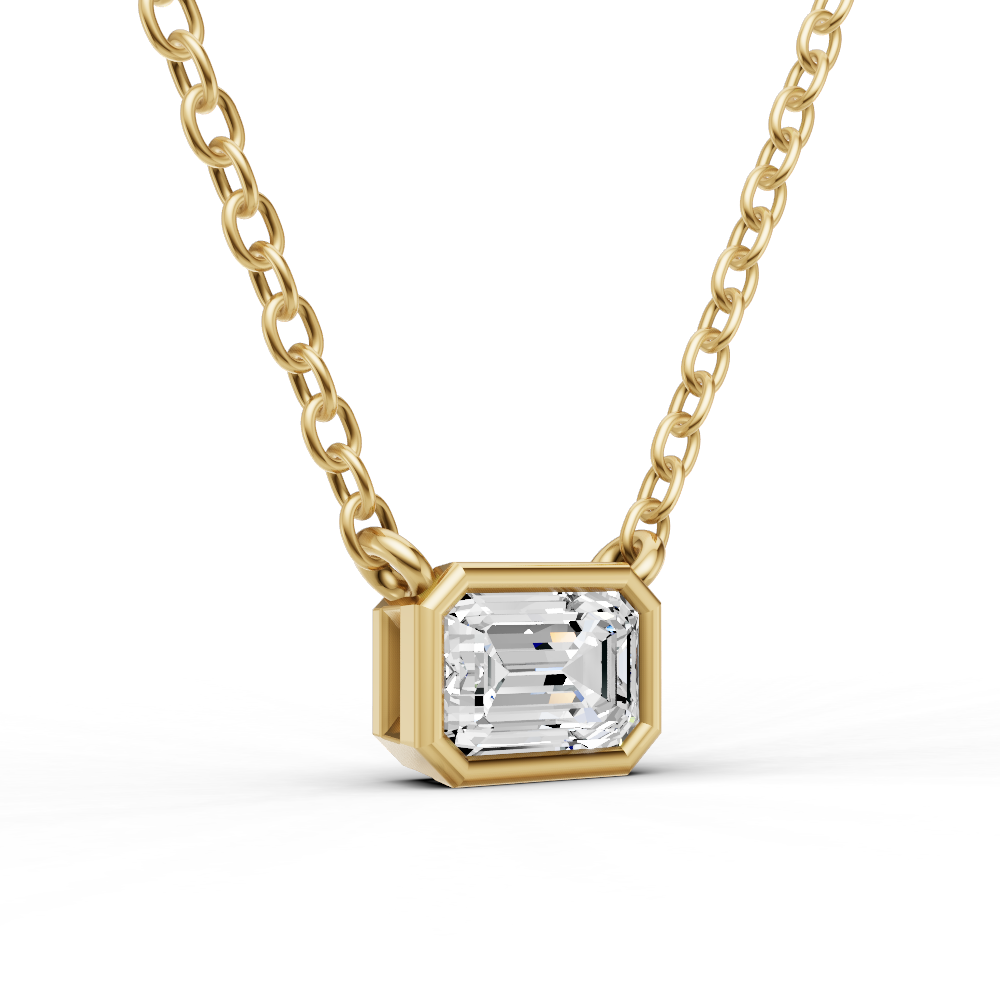 Lab Grown Emerald Shape Diamond Solitaire Pendant with Bezel Setting