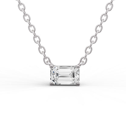 Lab Grown Floating Emerald Shape Diamond Solitaire Pendant