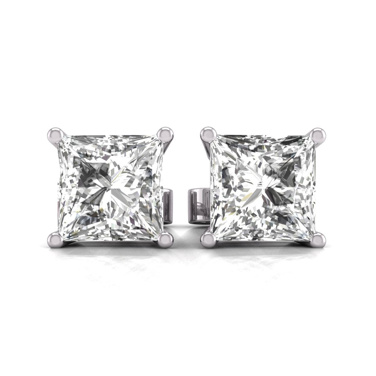 W Princess Cut Lab Grown Diamond Solitaire Stud Earrings with Basket Setting Pushbacks