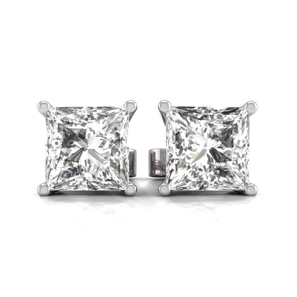 W Princess Cut Lab Grown Diamond Solitaire Stud Earrings with Basket Setting Pushbacks