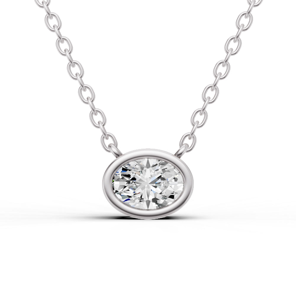 Lab Grown Oval Shape Diamond Solitaire Pendant with Bezel Setting