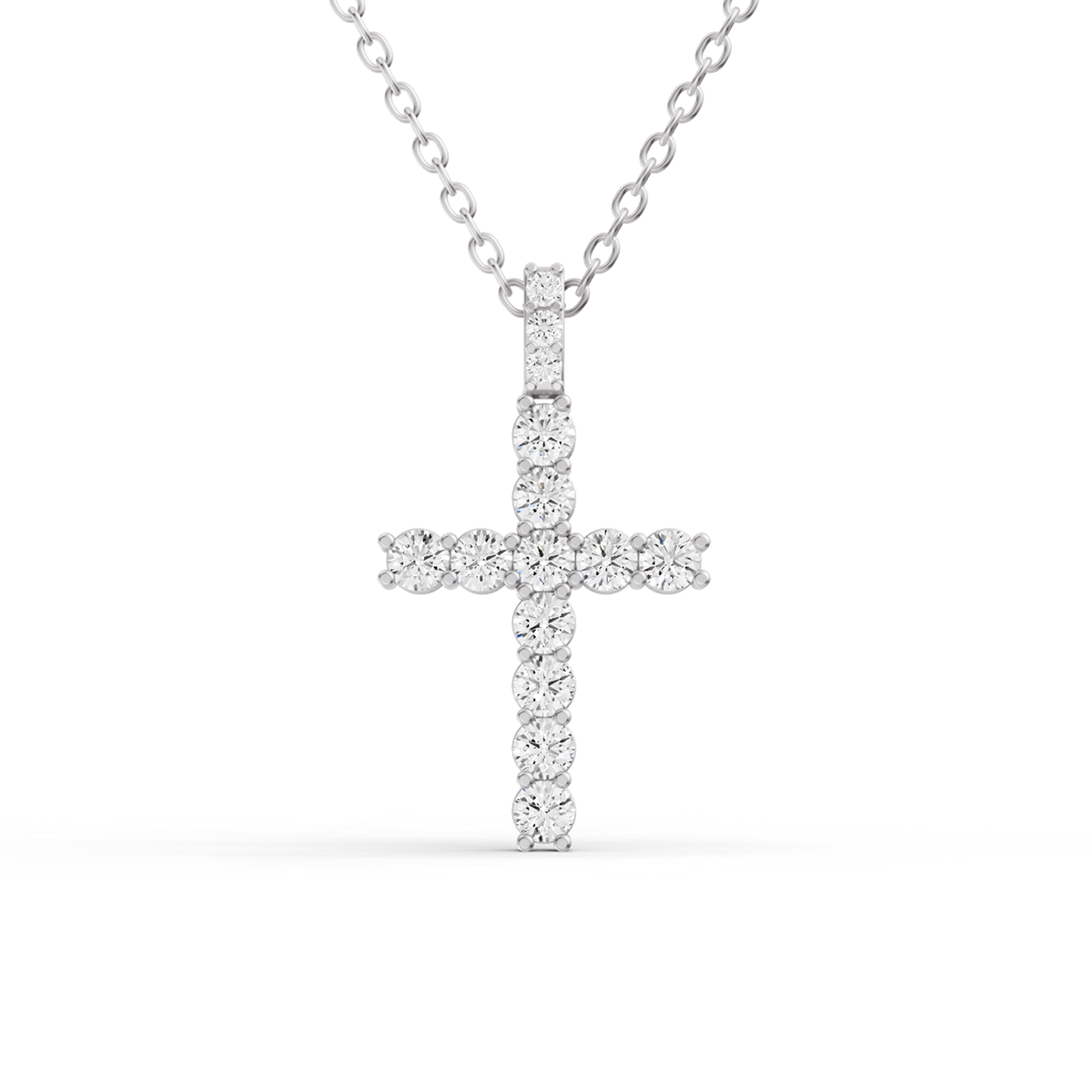 W Round Lab Grown Diamond Cross Pendant 11 Stone with Single Bail