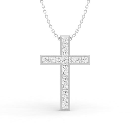W Princess Diamond Bezel Pendent in 14K WG