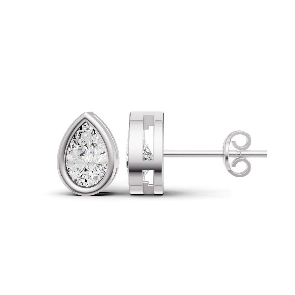 W Lab Grown Pear Shape Diamond Solitaire Earrings with Bezel Setting