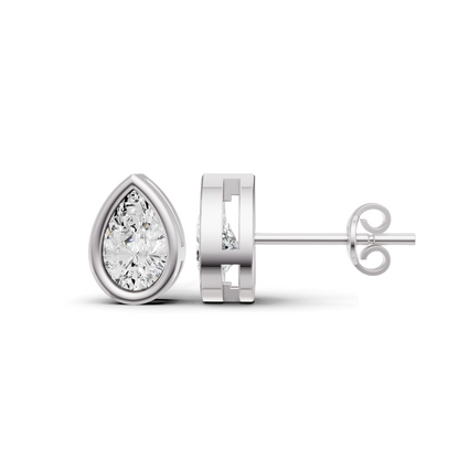 W Lab Grown Pear Shape Diamond Solitaire Earrings with Bezel Setting