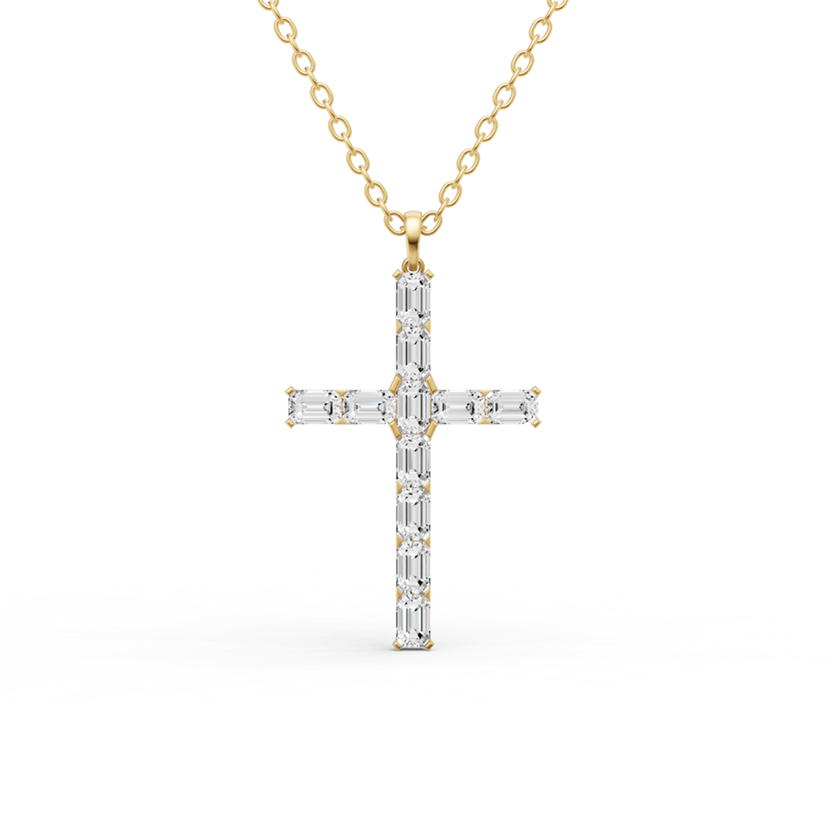 W Emerald Cut Lab Grown Diamond Cross Pendant Prong Setting
