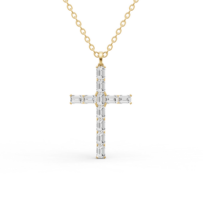 W Emerald Cut Lab Grown Diamond Cross Pendant Prong Setting