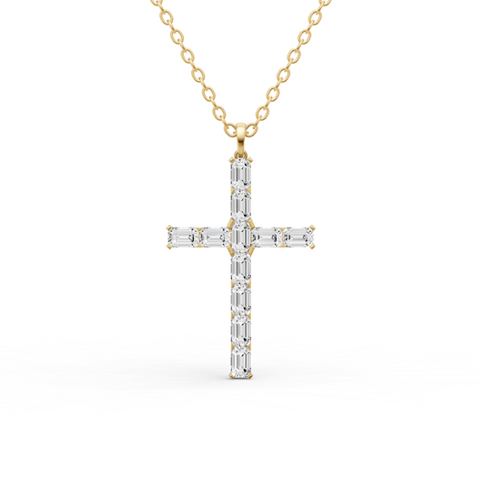 W Emerald Cut Lab Grown Diamond Cross Pendant Prong Setting