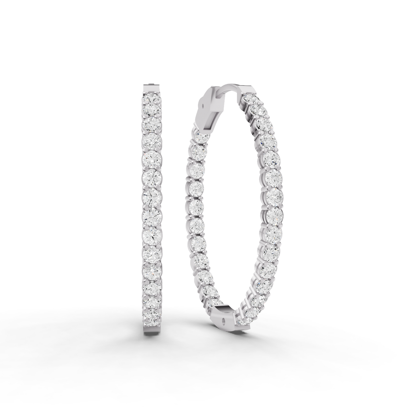 W Lab Grown Diamond Oval Shape In & Out Hoop Earrings