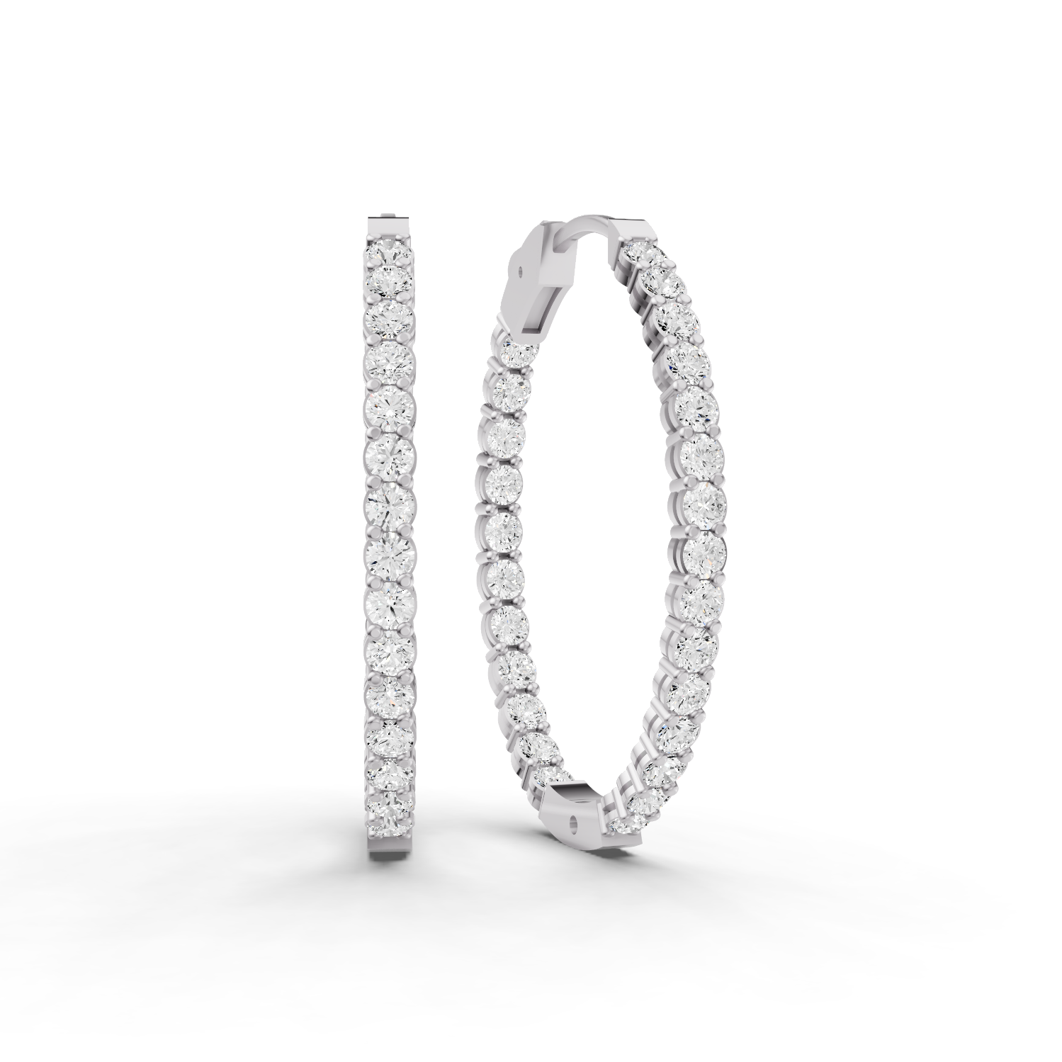 W Lab Grown Diamond Oval Shape In & Out Hoop Earrings