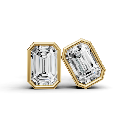 W Lab Grown Emerald Shape Diamond Solitaire Earrings with Bezel Setting