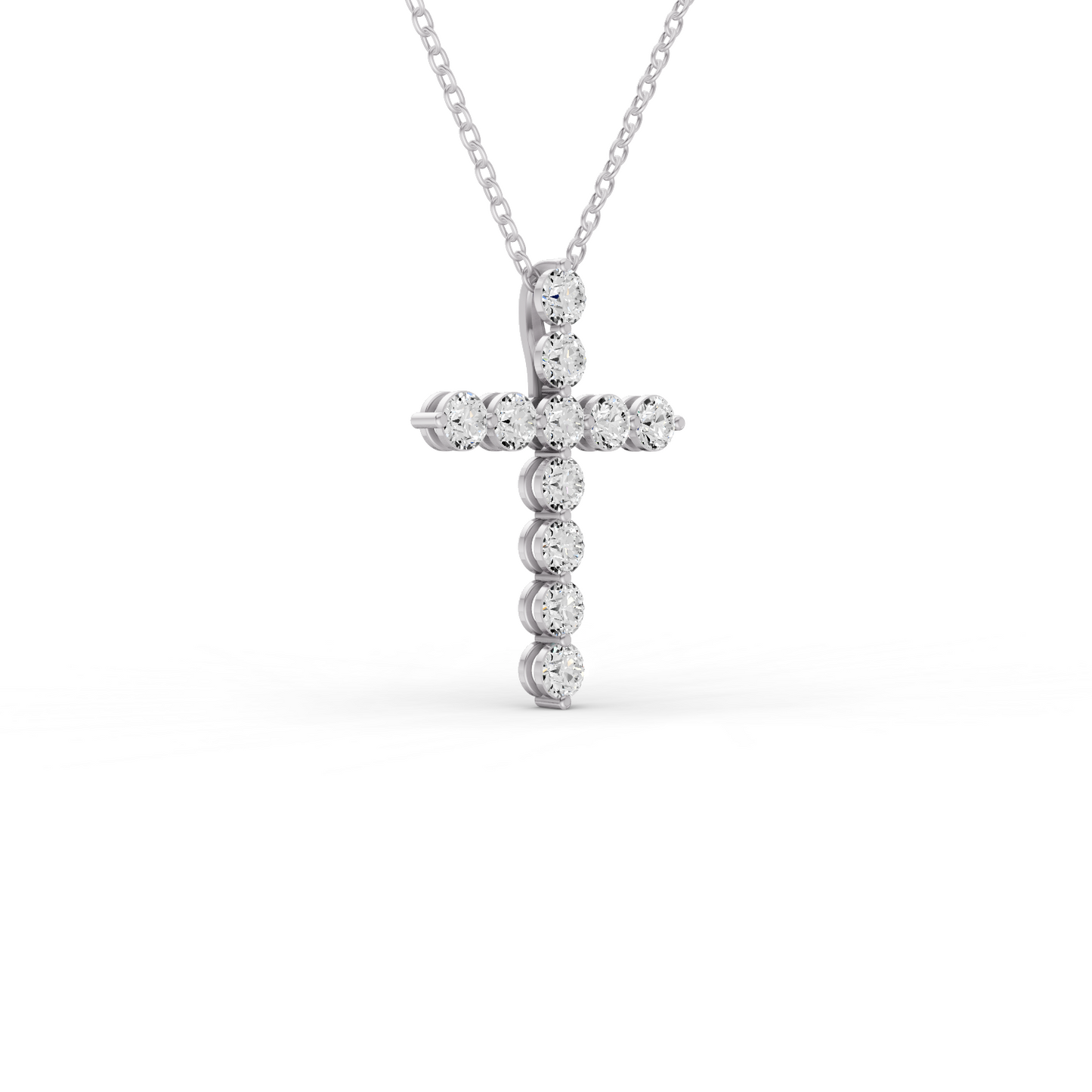 W Round Lab Grown Diamond 11 Stone Shared Prong Cross Pendant
