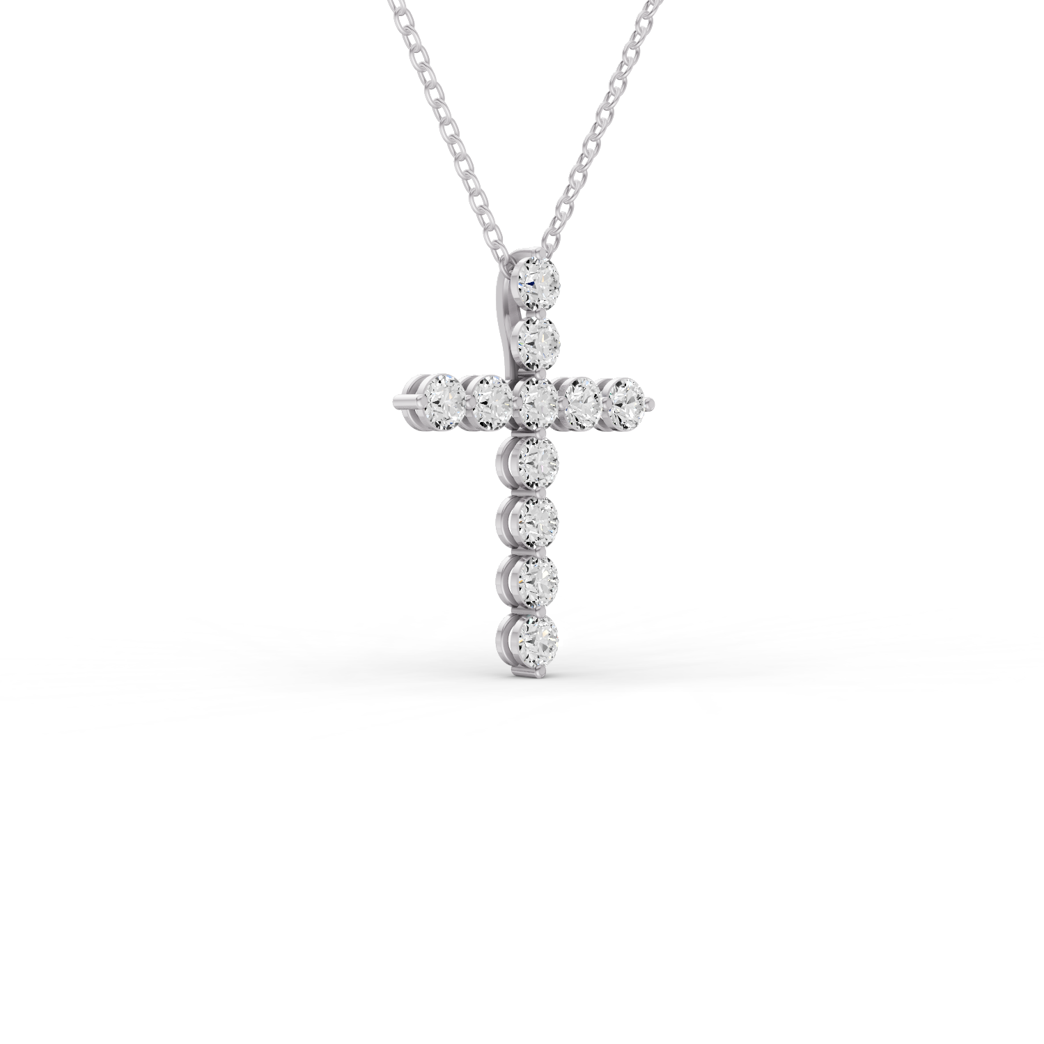 W Round Lab Grown Diamond 11 Stone Shared Prong Cross Pendant