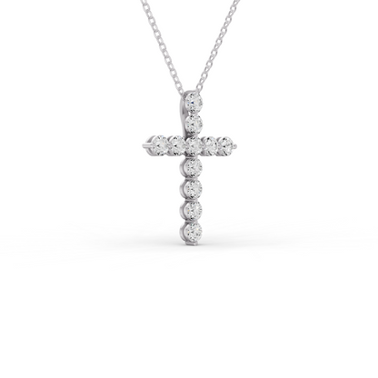 W Round Lab Grown Diamond 11 Stone Shared Prong Cross Pendant