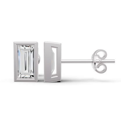 W Lab Grown Baguette Shape Diamond Solitaire Earrings with Bezel Setting
