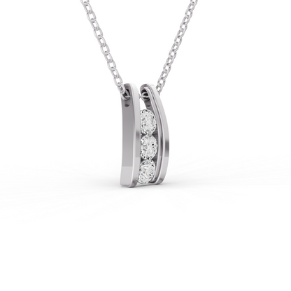 W Round Lab Grown Diamond Three Stone Ladder Pendant With Channel Setting