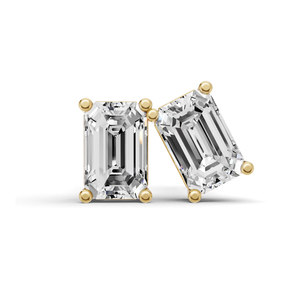 W Lab Grown Emerald Shape Diamond Solitaire Earrings with Prong Setting