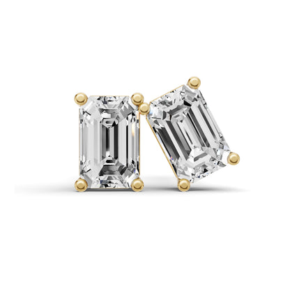 W Lab Grown Emerald Shape Diamond Solitaire Earrings with Prong Setting
