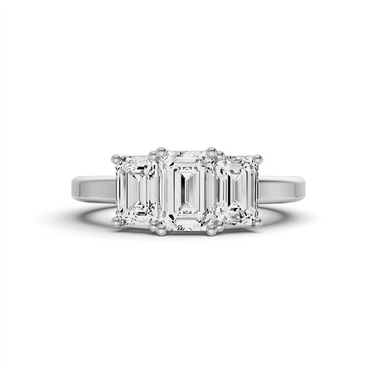LG Emerald 3 Stone Basket Setting Ring