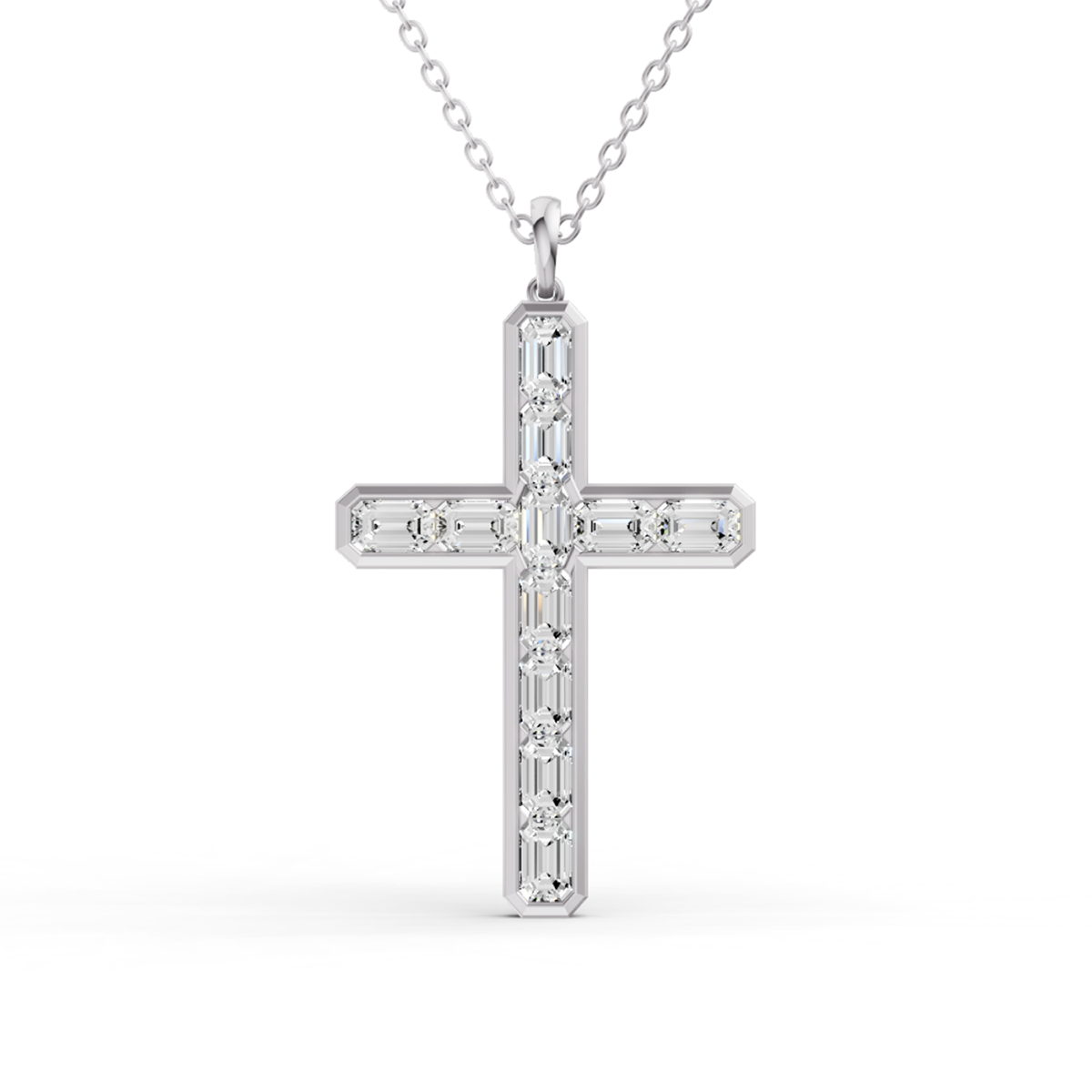 W Emerald Cut Lab Grown Diamond Cross Pendant Bezel Setting