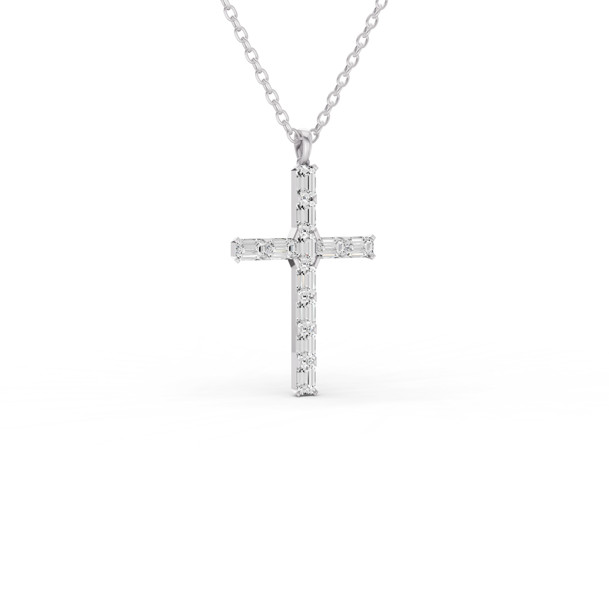 W Emerald Cut Lab Grown Diamond Cross Pendant Prong Setting