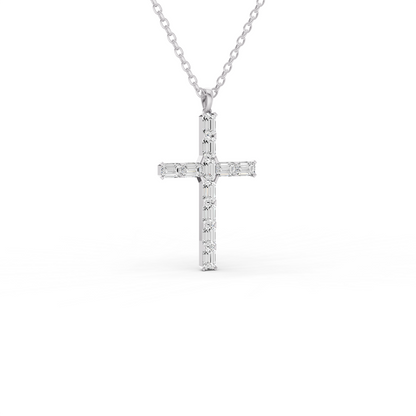 W Emerald Cut Lab Grown Diamond Cross Pendant Prong Setting