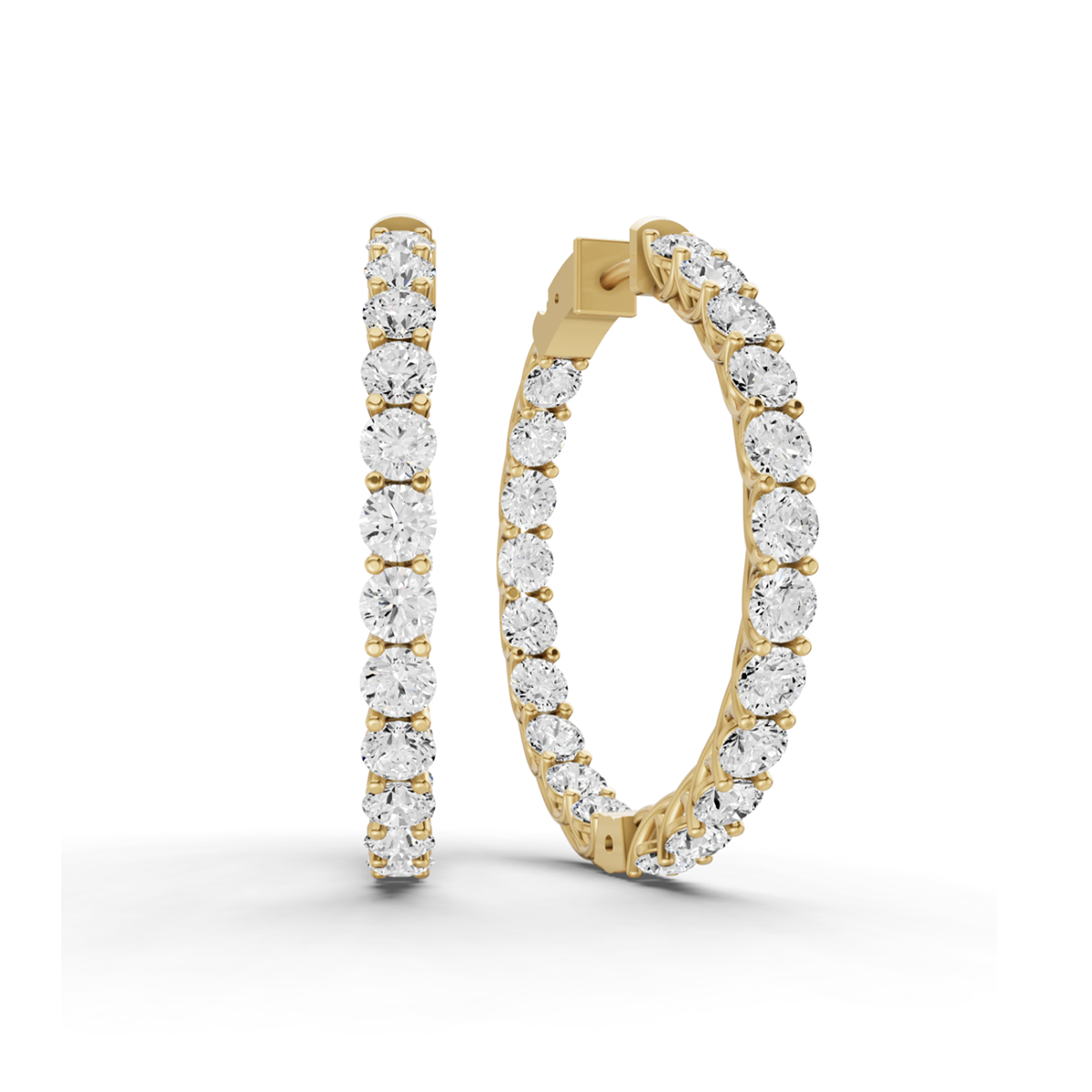 W Lucida Setting Round Shape Diamond Hoop Earrings