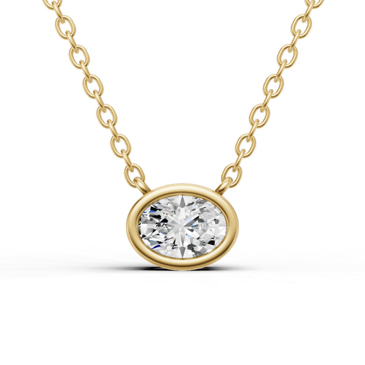 Lab Grown Oval Shape Diamond Solitaire Pendant with Bezel Setting