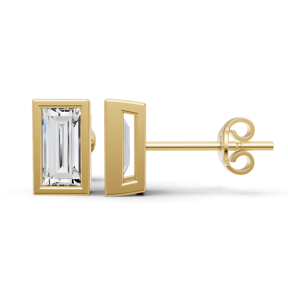 W Lab Grown Baguette Shape Diamond Solitaire Earrings with Bezel Setting