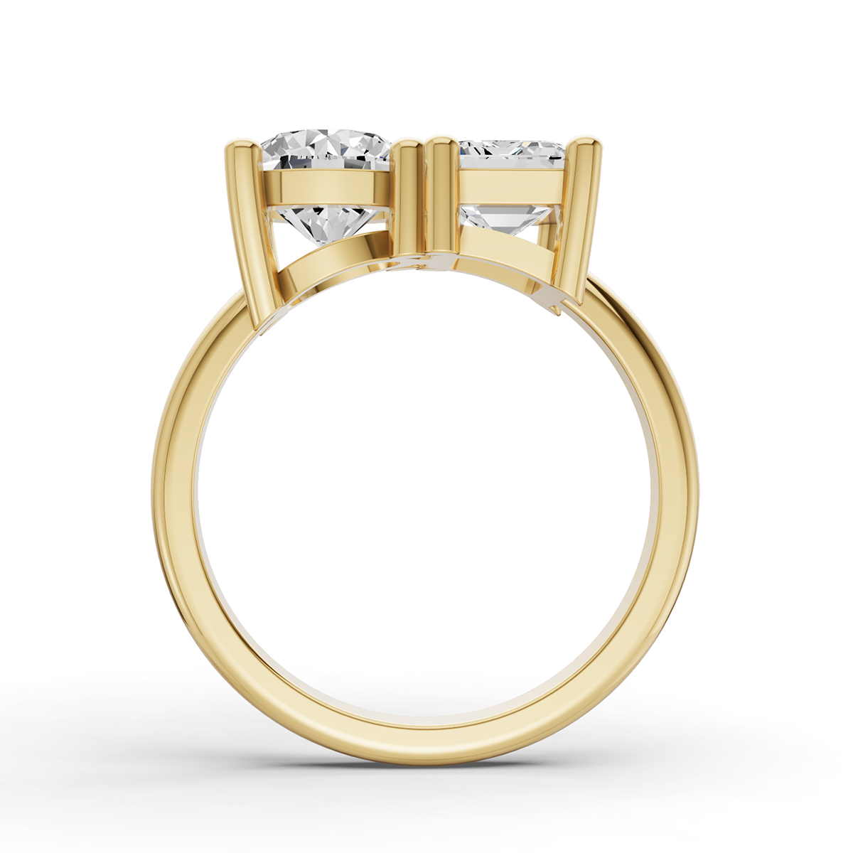 Round & Emerald Shape Two Stone Ring