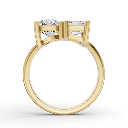 Round & Emerald Shape Two Stone Ring