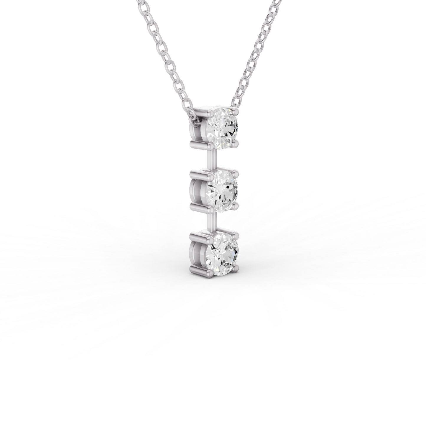 W Round Lab Grown Diamond Three Stone Bar Pendant
