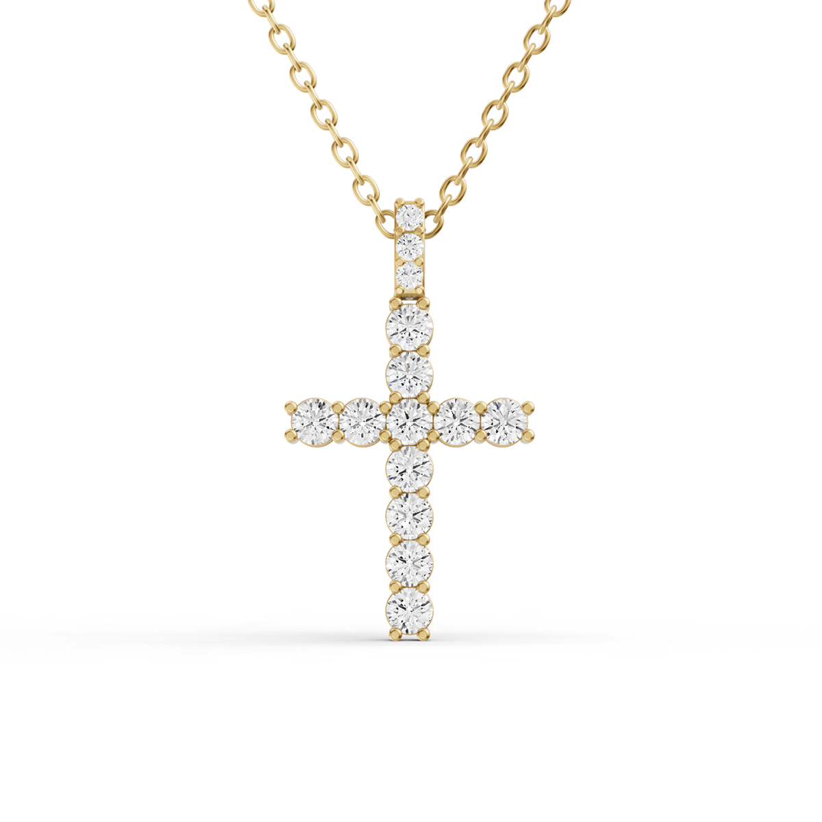 W Round Lab Grown Diamond Cross Pendant 11 Stone with Single Bail