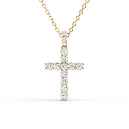 W Round Lab Grown Diamond Cross Pendant 11 Stone with Single Bail
