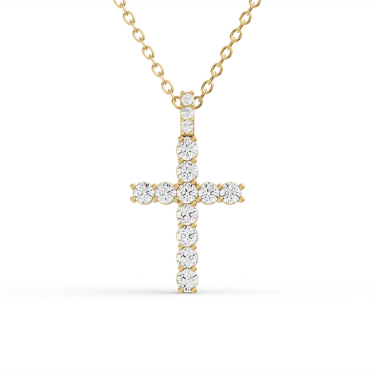 W Round Lab Grown Diamond Cross Pendant 11 Stone with Single Bail